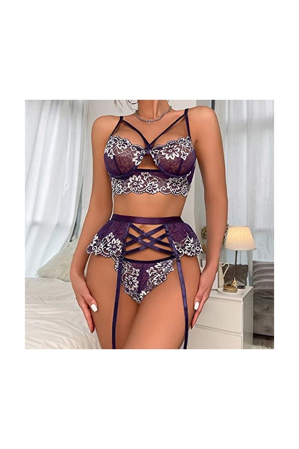 Lingerie Femme Sexy Ensemble Homme Sexy Hot y*2*k Femmes Mode sous-vêtements Sexy Lingerie Fronde Maille Creuse Bretelles Lin