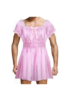 YOOJIA Costume Sexy Soubrette Homme Pyjamas Sissy Sexy Robe Cosplay Femme de Menage Satin Nuisette Dentelle Vêtement de Chamb