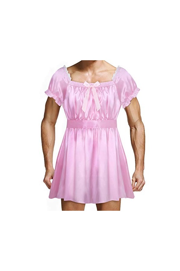 YOOJIA Costume Sexy Soubrette Homme Pyjamas Sissy Sexy Robe Cosplay Femme de Menage Satin Nuisette Dentelle Vêtement de Chamb