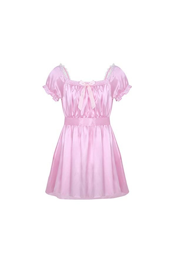 YOOJIA Costume Sexy Soubrette Homme Pyjamas Sissy Sexy Robe Cosplay Femme de Menage Satin Nuisette Dentelle Vêtement de Chamb