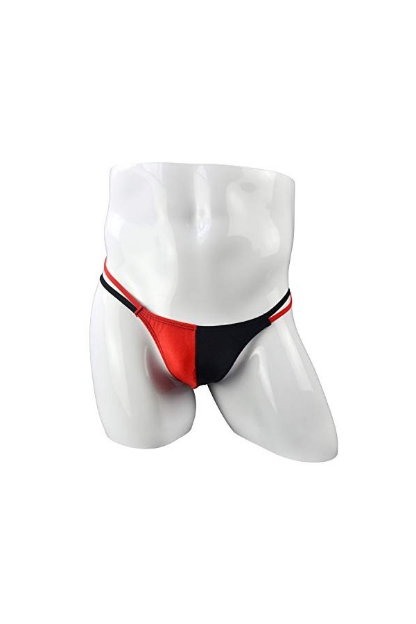 Creamlin Sous-vêtement sexy pour homme - String transparent à rayures, rouge, taille unique