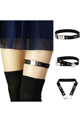 DOKLY Lot de 2 porte-jarretelles en cuir punk avec boucle élastique pour femme