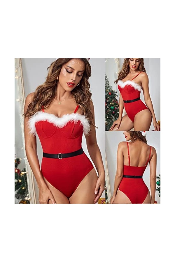 Fulidngzg Lingerie sexy pour femme pour le sexe pour le sexe Teddy - Sous-vêtements rouges de Noël - Lingerie de Noël - Costu
