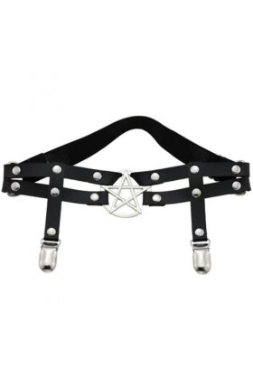 Black Sugar Unité Harnais Anneau Clous de Jambe en Cuir Double rangée Femme émotionnelle PU tête de Chat Pentagramme de Jambe