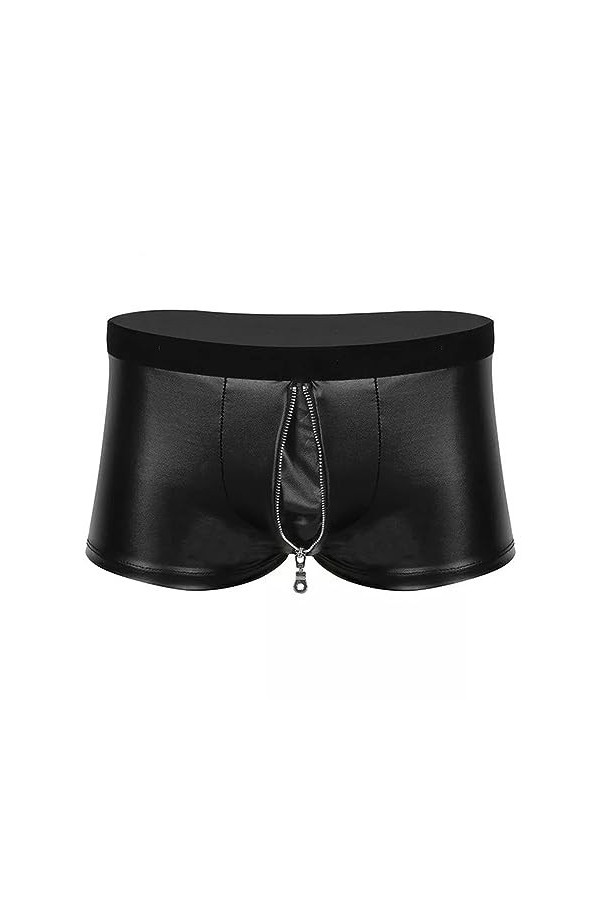 WEITING Pantalon Court Sexy en Cuir à Entrejambe Ouvert pour Homme avec Fermeture éclair en Cuir Verni Souple sans Entrejambe