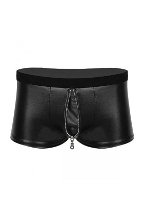 WEITING Pantalon Court Sexy en Cuir à Entrejambe Ouvert pour Homme avec Fermeture éclair en Cuir Verni Souple sans Entrejambe