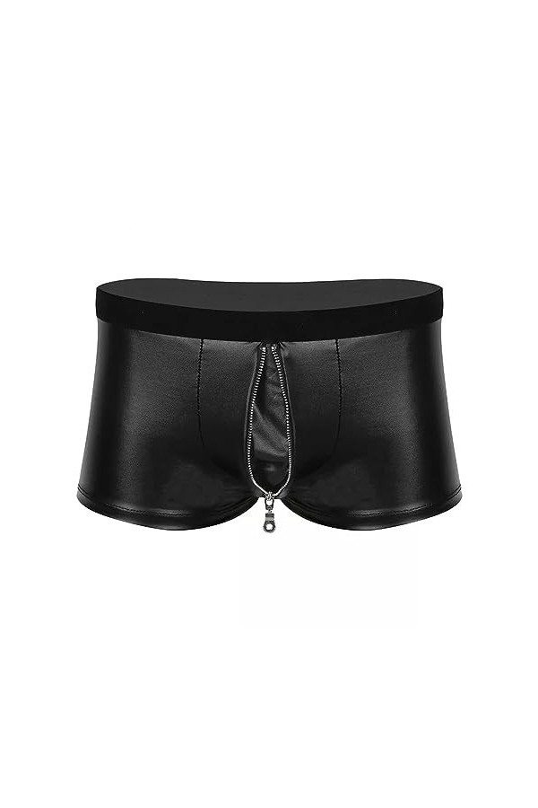 WEITING Pantalon Court Sexy en Cuir à Entrejambe Ouvert pour Homme avec Fermeture éclair en Cuir Verni Souple sans Entrejambe