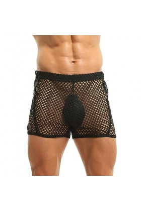WSZJLN Résille Sexy Boxers Transparent Noir Nouveaux sous-Vêtements Maille Short Ample Hommes Respirant Voir À Travers Taille