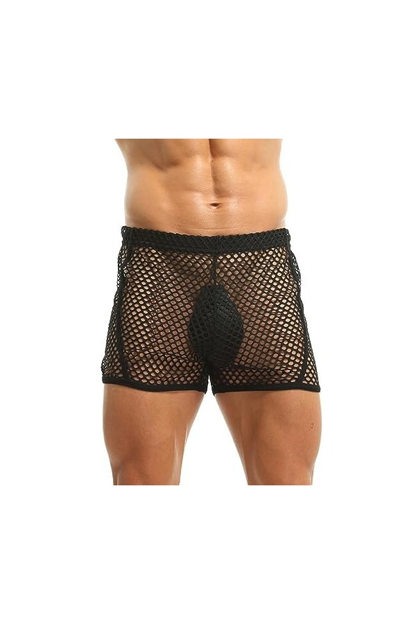 WSZJLN Résille Sexy Boxers Transparent Noir Nouveaux sous-Vêtements Maille Short Ample Hommes Respirant Voir À Travers Taille