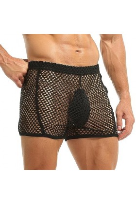 WSZJLN Résille Sexy Boxers Transparent Noir Nouveaux sous-Vêtements Maille Short Ample Hommes Respirant Voir À Travers Taille