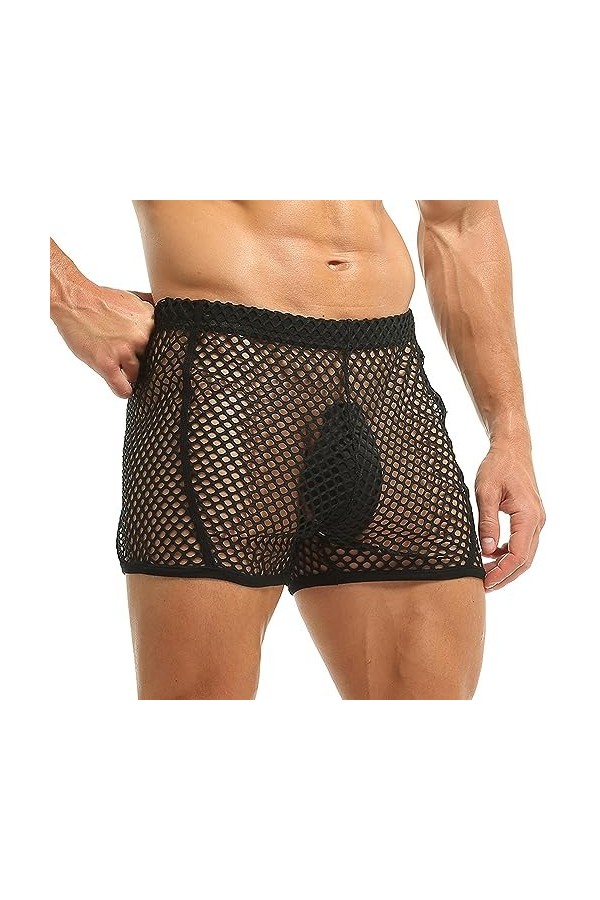 WSZJLN Résille Sexy Boxers Transparent Noir Nouveaux sous-Vêtements Maille Short Ample Hommes Respirant Voir À Travers Taille