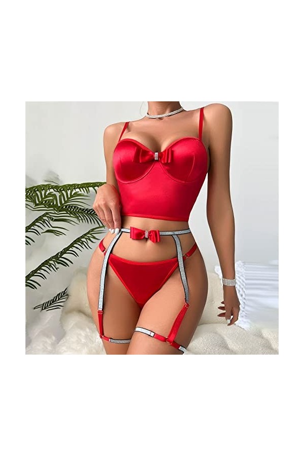 liaddkv Costume de cosplay sexy pour femme - Ensemble lingerie sexy en dentelle - Avec bretelles et culotte - Lingerie serrée