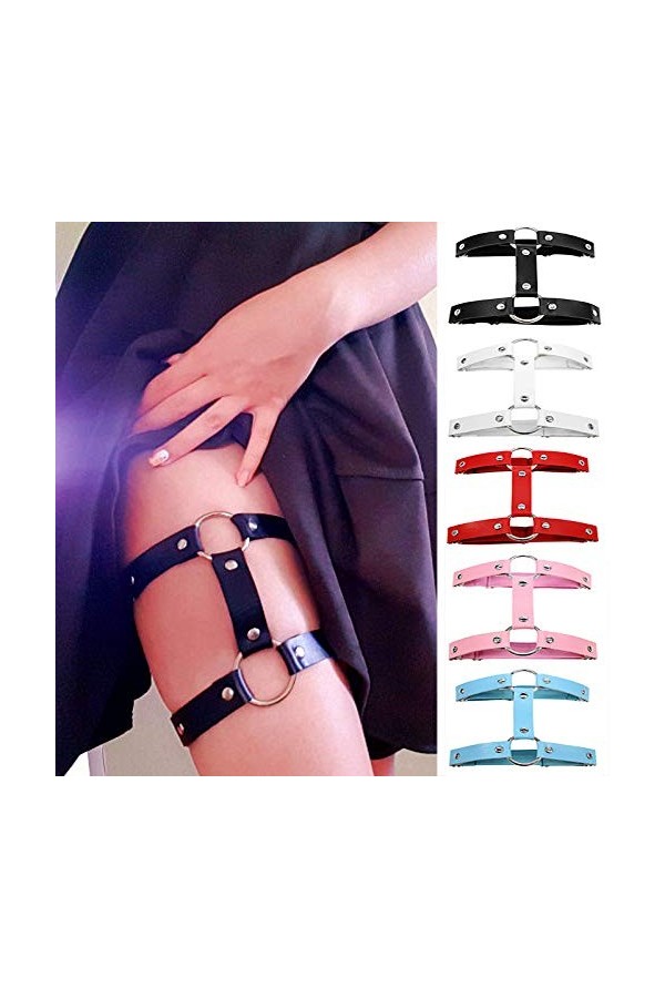 Mengsiy Cuir Punk Jarretières Femmes Jambe Anneau Bretelles Bretelles Et O-Ring Jambe Corps Harnais Bijoux Jarretières for Fe