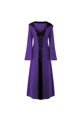 FGUUTYM Robe noire élégante en dentelle à capuche avec manches longues patchwork, lilas, XXXL