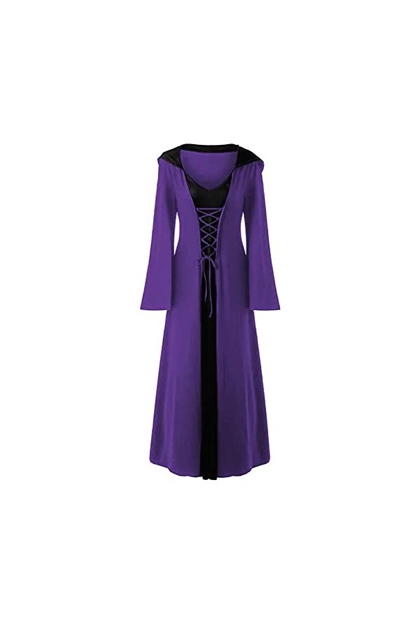 FGUUTYM Robe noire élégante en dentelle à capuche avec manches longues patchwork, lilas, XXXL