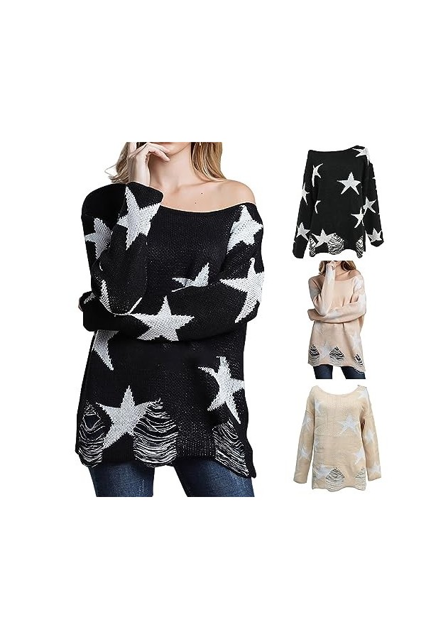 Gefomuofe Sweat-shirt à manches longues pour femme - Grande taille - Avec lettres - Tunique - Avec poches - Sans capuche, Bla