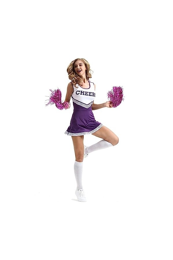 VIRACIN Femmes Halloween Cosplay pom-pom girl Costume tenue avec pompons jeu de rôle et célébrations festives robe ensemble d