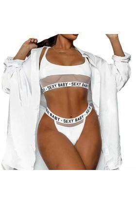 Ouvrir lentrejambeSexy ajouré Lingerie érotique à Trois Points, Blanc, L