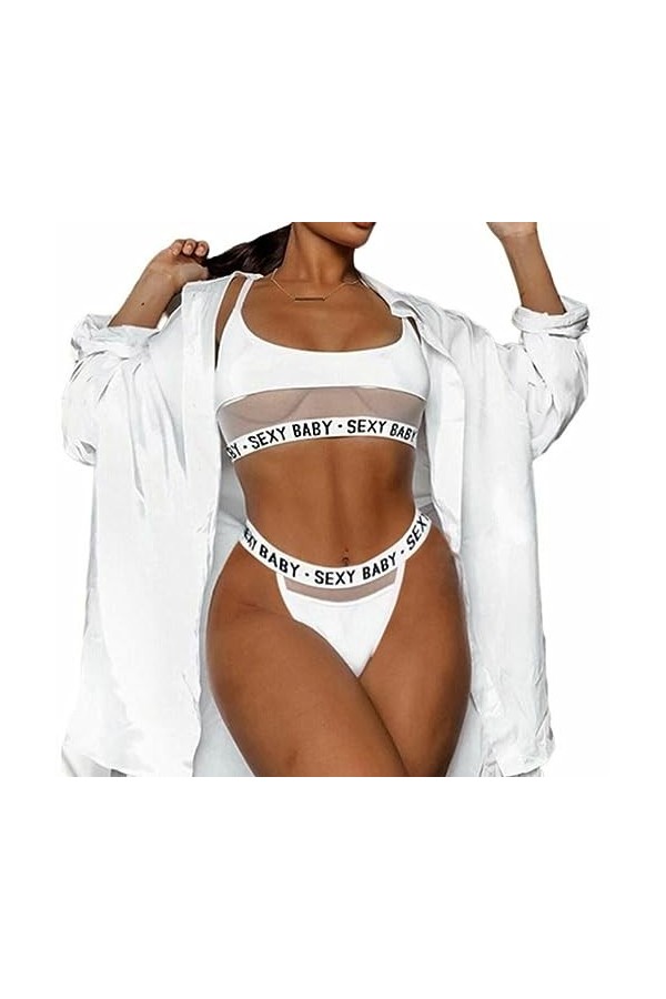 Ouvrir lentrejambeSexy ajouré Lingerie érotique à Trois Points, Blanc, L