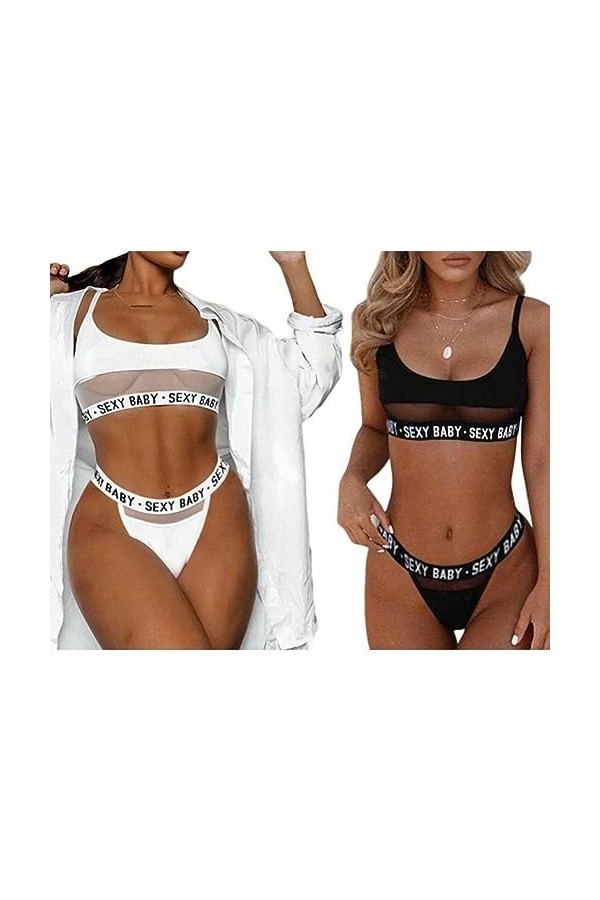 Ouvrir lentrejambeSexy ajouré Lingerie érotique à Trois Points, Blanc, L