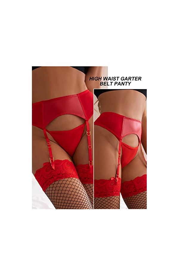 comeondear Porte jarretelle Vintage Femme avec 4 Attaches Réglable Porte-Jarretelle Dentelle Grande Taille avec G-String Guep