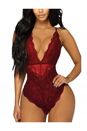 EVELIFE Body Femme Dentelle Col V sans Manche, Sexy Teddy Lingerie Dos Nu sous-Vêtements De Nuit, Babydoll Lingerie Transpare