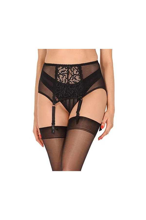 Merry Style Porte-Jarretelles en Dentelle Lingerie Sexy sous-vêtement Femme MS10367GA Noir3, L 