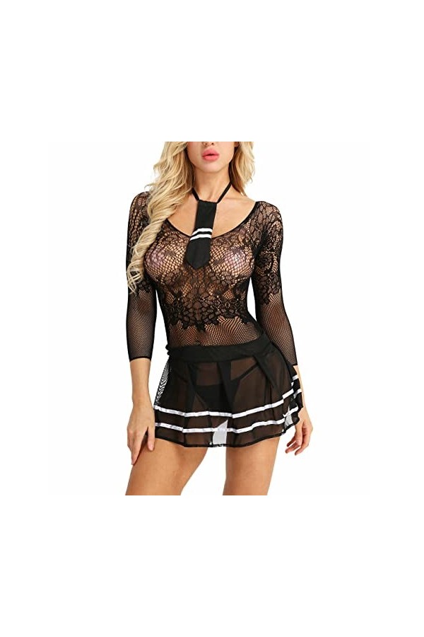 ROSVAY Sexy Transparent Costume Cosplay Écolière Femme Perspective Écolière Cosplay Lingerie Jeu de rôle Uniforme Coquine 3pc