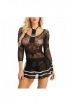 ROSVAY Sexy Transparent Costume Cosplay Écolière Femme Perspective Écolière Cosplay Lingerie Jeu de rôle Uniforme Coquine 3pc