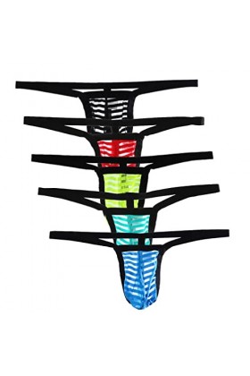 Jungerhouse String Homme Sexy Hot Slips Tangas Thong Bikini Briefs sous-vêtements T-Back avec Bulge Poche XL,G 5pcs 