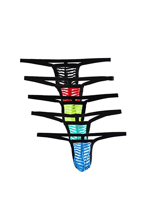 Jungerhouse String Homme Sexy Hot Slips Tangas Thong Bikini Briefs sous-vêtements T-Back avec Bulge Poche XL,G 5pcs 