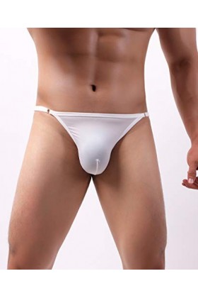 FEOYA- Homme Thong Sexy Évider Ice Silk Briefs Taille Basse Ajustable G-String Jockstrap String Tanga Pouch T-Back Mini Slip 