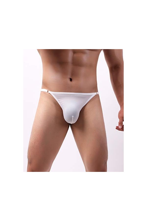 FEOYA- Homme Thong Sexy Évider Ice Silk Briefs Taille Basse Ajustable G-String Jockstrap String Tanga Pouch T-Back Mini Slip 