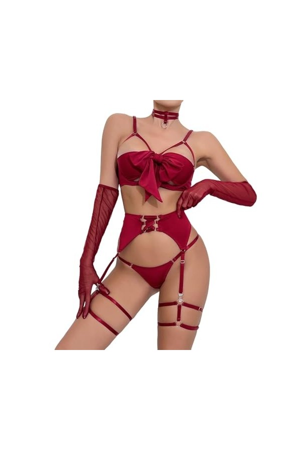 Lingerie Femme, Femme Ensemble de Lingerie Sexy Babydoll Imprimé Léopard Push Up Bra Soutien-Gorge et String Culotte 2 Pièces