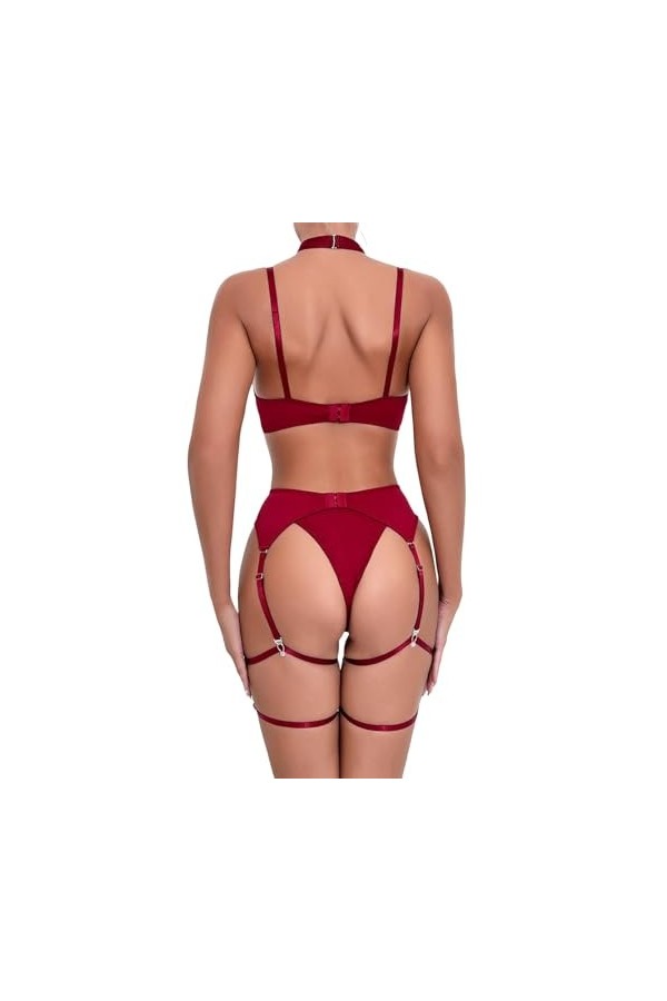 Lingerie Femme, Femme Ensemble de Lingerie Sexy Babydoll Imprimé Léopard Push Up Bra Soutien-Gorge et String Culotte 2 Pièces