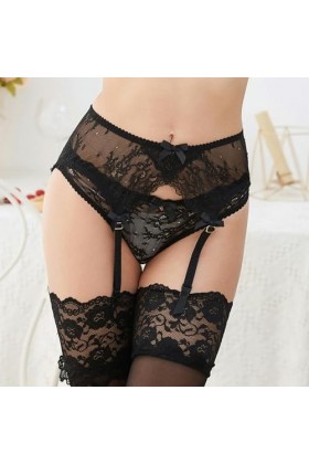 WEITING Porte-Jarretelles Sexy Pince jarretière Femme Dentelle antidérapante Transparent-Noir Gros Noeud Style-M