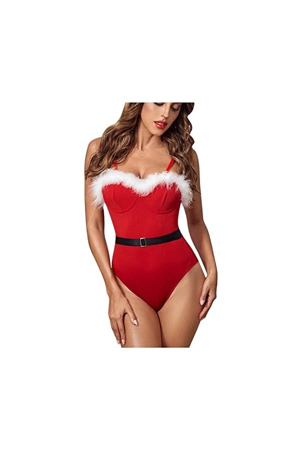 Fulidngzg Lingerie sexy pour femme pour le sexe pour le sexe Teddy - Sous-vêtements rouges de Noël - Lingerie de Noël - Costu