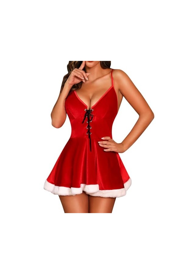RYTEJFES Costume sexy, sexe Noël femme sous-vêtements costume Ouvert rouge ensemble sexy vêtements lingerie sexy érotique gra