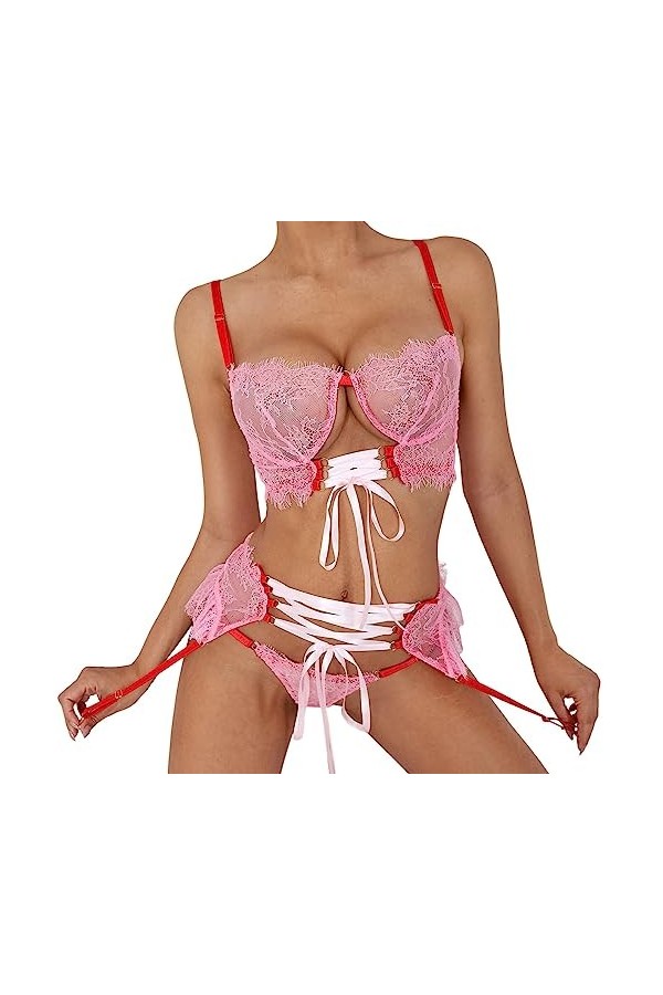 Fantasme en Lingerie pour Femmes sous-vêtements Sexy Sangle Dentelle Sangle façonnage Fendu Ensemble de sous-vêtements Amusan