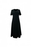 Mesdames col en V Manches Courtes Robe de Couleur Unie Mode Robe Longue Ample Robe Festive AE-Black, XXXXL 