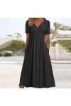 Mesdames col en V Manches Courtes Robe de Couleur Unie Mode Robe Longue Ample Robe Festive AE-Black, XXXXL 