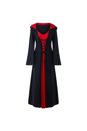 FGUUTYM Robe noire élégante en dentelle à capuche avec manches longues patchwork, Noir , XXXXL