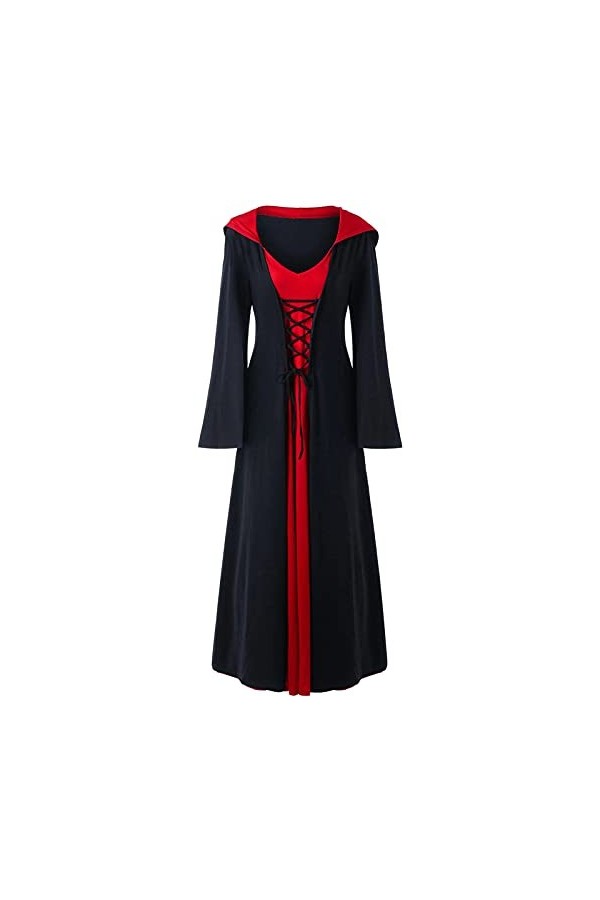 FGUUTYM Robe noire élégante en dentelle à capuche avec manches longues patchwork, Noir , XXXXL