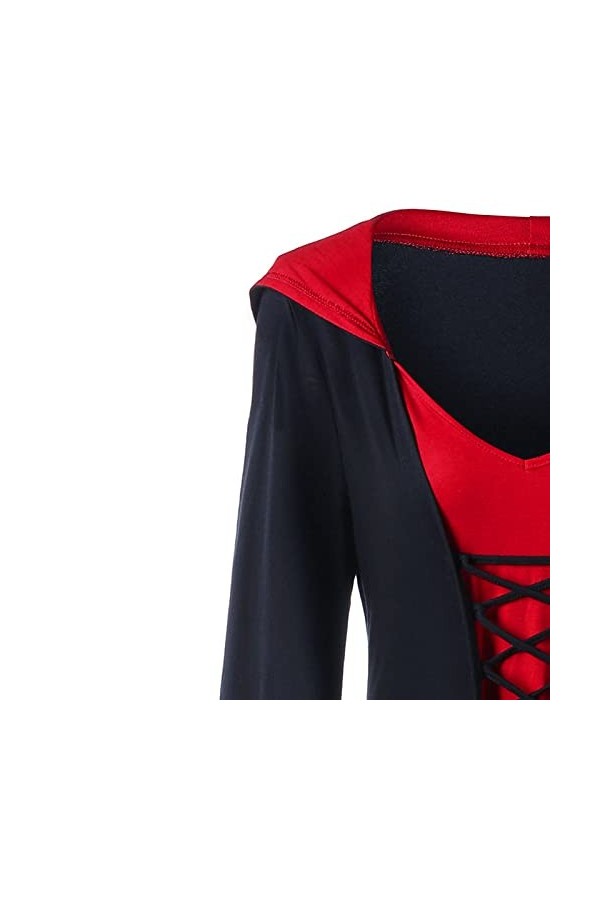 FGUUTYM Robe noire élégante en dentelle à capuche avec manches longues patchwork, Noir , XXXXL