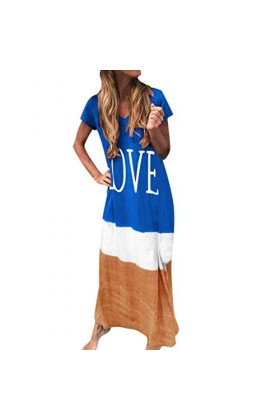 Jupe en Cuir Rouge Maxi Dress Block Daily Women V Tie-TEED Neck Sleeve Taille Robe pour Femmes Robe De Poupée Chère Blue, S 