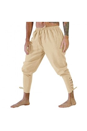 Pantalon de jogging pour homme - Style décontracté - Style rétro - Avec lanière - Dentelle - Style classique, beige, XL