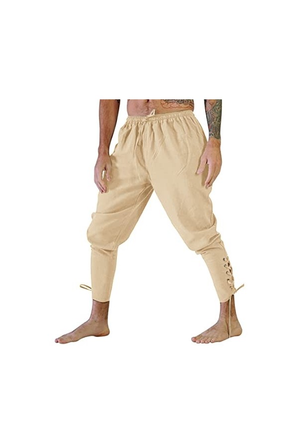 Pantalon de jogging pour homme - Style décontracté - Style rétro - Avec lanière - Dentelle - Style classique, beige, XL