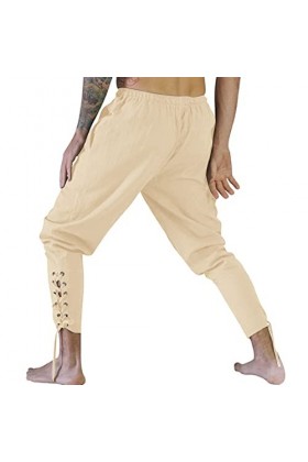 Pantalon de jogging pour homme - Style décontracté - Style rétro - Avec lanière - Dentelle - Style classique, beige, XL