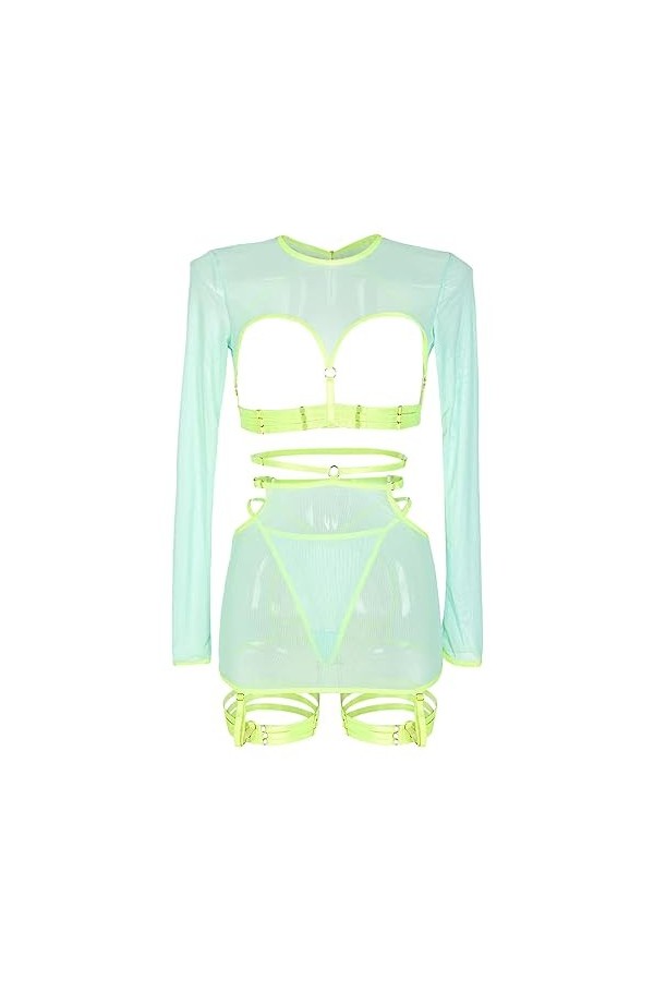 CUTeFiorino Laqué Corset Noir Drôle Femme Ensemble Lingerie Sexy Dentelle Creuse Tops Personnalisé Manches Longues avec Annea