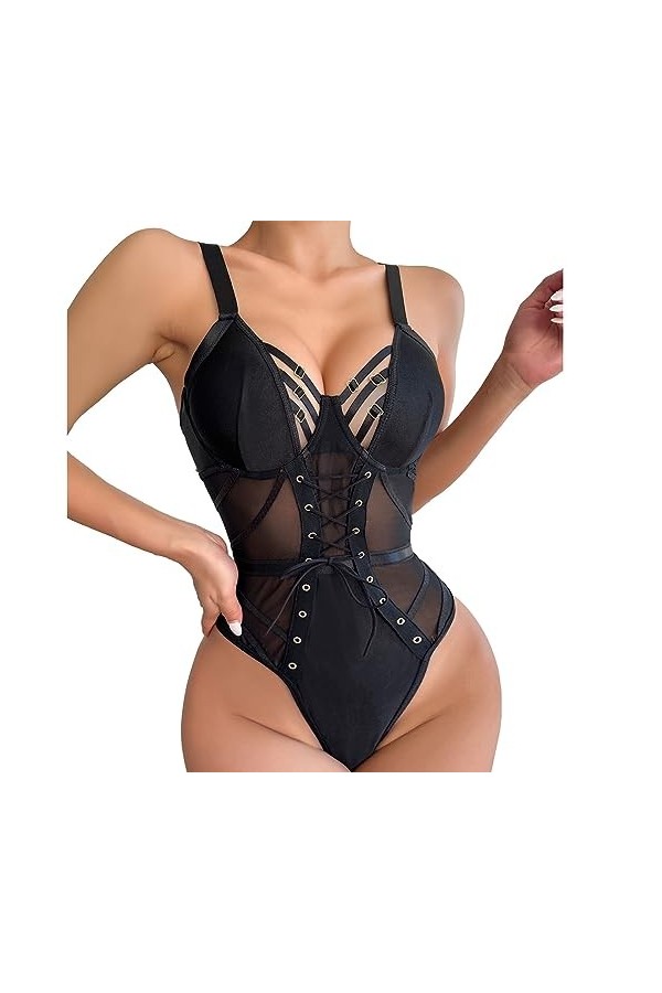 UOWEG Femmes Lingerie Sexy Mesh Sexy Lingerie Combinaison Robe Moulante Sexy Black, L 